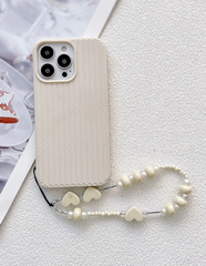 Cream Hearts Lanyard Case