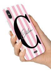 The Personalised Initial Case - Pink & White Stripes
